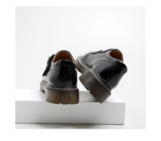British Big Head Female College Style Retro Double Buckle Pumps