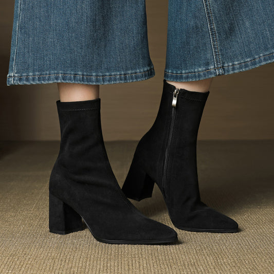 High Heel Stretch Side Zipper Thick Heel Thin Women's Boots