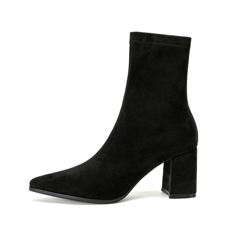 High Heel Stretch Side Zipper Thick Heel Thin Women's Boots