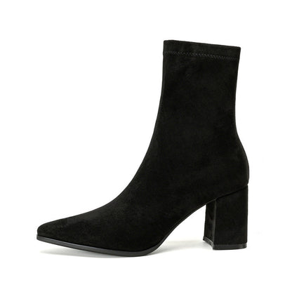 High Heel Stretch Side Zipper Thick Heel Thin Women's Boots