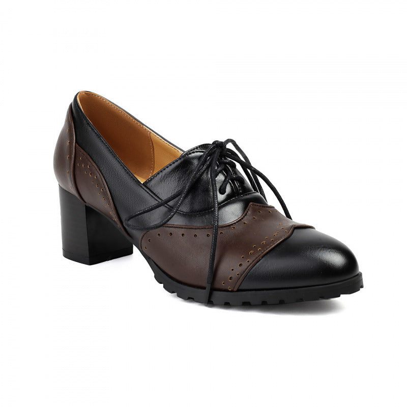 Matching Round Toe High Heel Front Lace-up Burning Flower Pumps