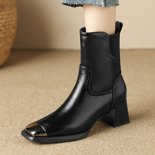 Slimming Martin Boots High Heel Maillard Leather Boots