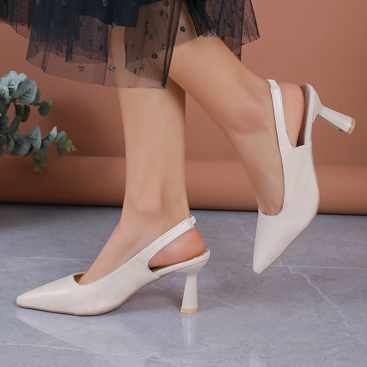 Foreign Trade Baotou Slingback Sandals Pointed High Heels Stiletto Low-cut Shoes