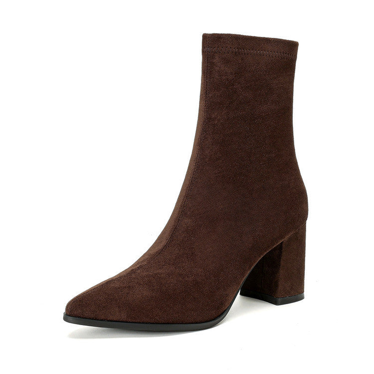 High Heel Stretch Side Zipper Thick Heel Thin Women's Boots