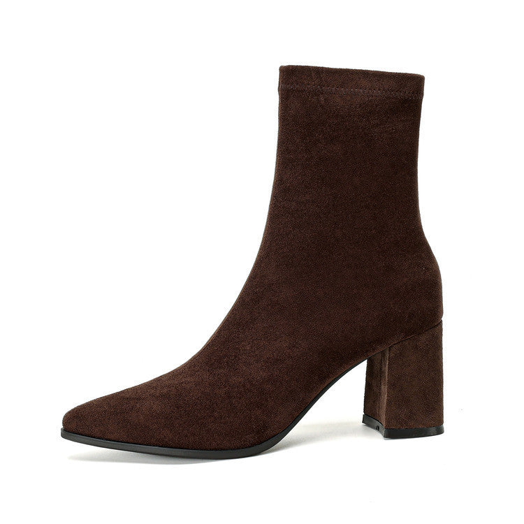 High Heel Stretch Side Zipper Thick Heel Thin Women's Boots